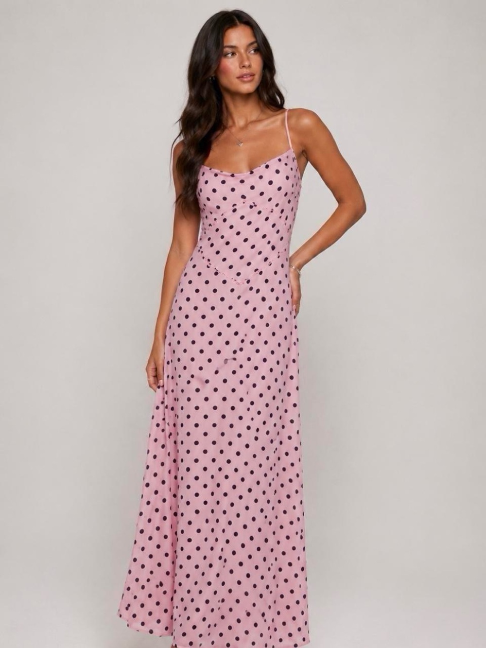 Princess Polly Pink Polka Dot Slip Maxi Dress